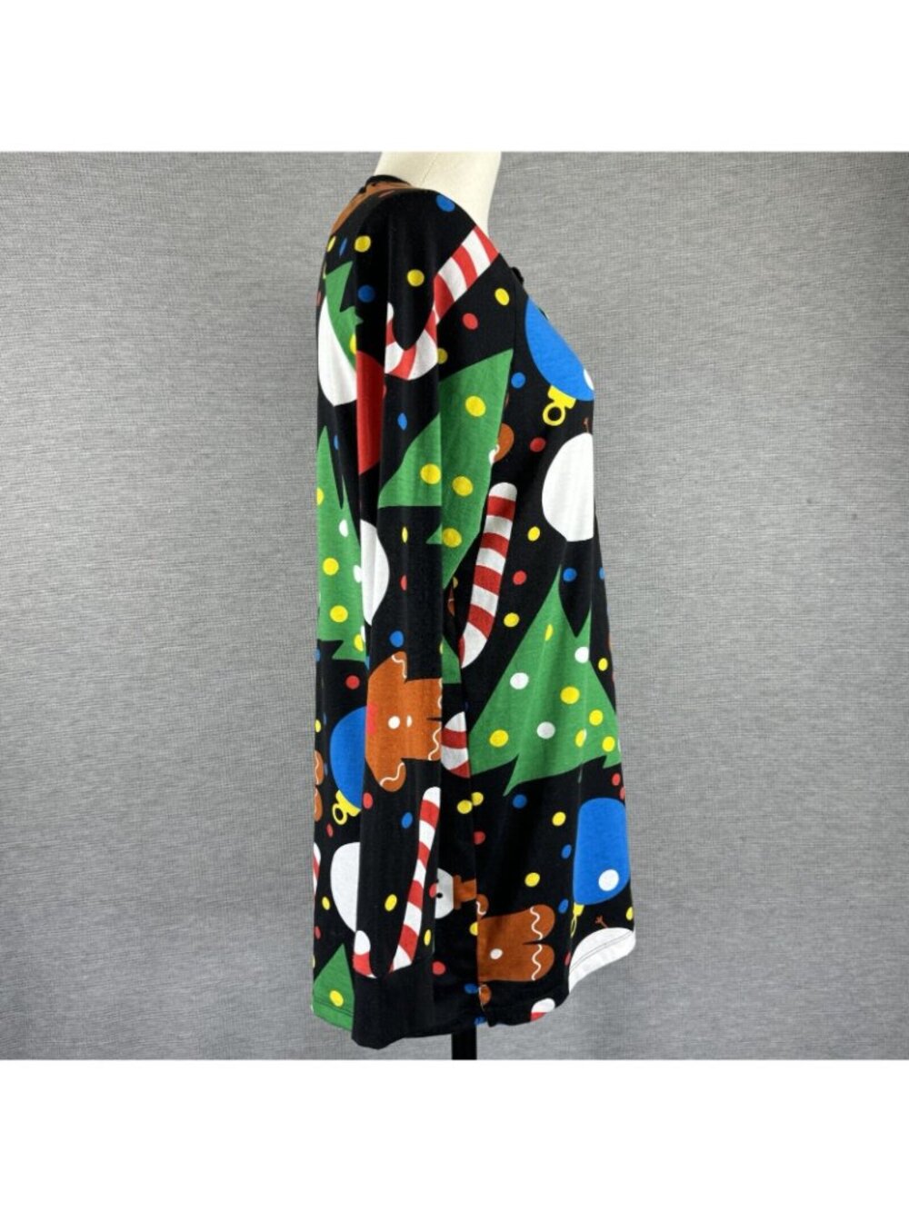 LuLaRoe Tunic Shirt Womens Size XS Black Christmas Theme Long Sleeve Henley Neck - Picture 4 of 16